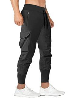 ORANDESIGNE Herren Hosen Slim Fit Casual Schnell Trocknende Jogger Sporthose Freizeithose Cargo Trainingshose Jogginghose A Schwarz M von ORANDESIGNE