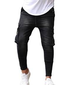 ORANDESIGNE Herren Jeans Hose Slim Fit Denim Blaue graue Lange Jeanshose für Männer Coole Jungen weiße Stretch Freizeithose Schwarze Cargo Chino Sommer Winter Basic F Schwarz XL von ORANDESIGNE