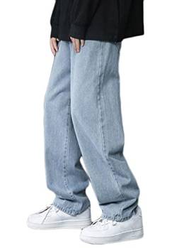 ORANDESIGNE Herren Jeans Loose Fit Straight Leg Basic Style Denim Hose Vintage Baggy Männer Jeanshose Hip Hop Trend Gerade Weite Bein Freizeithose Teenager Jungen Streetwear G Blau M von ORANDESIGNE