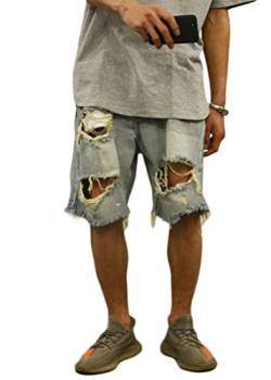 ORANDESIGNE Herren Jeans Shorts Zerrissene Denim-Shorts für Jungen Sommer Stretch Kurze Hose Regular Fit Denim Shorts Hip Hop Bermuda Jeansshorts C Hellblau M von ORANDESIGNE