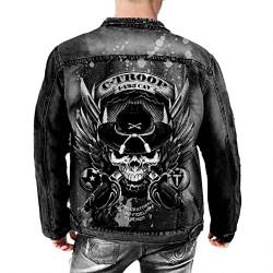 ORANDESIGNE Herren Jeansjacke Denim Jacke Totenkopf Drucken Mode Freizeit Jeansmantel Vintage Punk Graffiti Drucken Lange Ärmel Oberbekleidung mit Knöpfen I Schwarz L von ORANDESIGNE