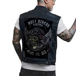 ORANDESIGNE Herren Jeansweste Denim Weste Totenkopf Drucken Mode Freizeit Jeansmantel Vintage Punk Graffiti Drucken Ärmellos Oberbekleidung mit Knöpfen N Schwarz L von ORANDESIGNE