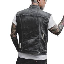 ORANDESIGNE Herren Jeansweste Denim Weste Totenkopf Drucken Mode Freizeit Jeansmantel Vintage Punk Graffiti Drucken Ärmellos Oberbekleidung mit Knöpfen P Schwarz S von ORANDESIGNE