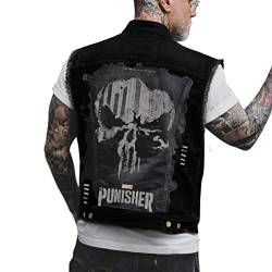 ORANDESIGNE Herren Jeansweste Denim Weste Totenkopf Drucken Mode Freizeit Jeansmantel Vintage Punk Graffiti Drucken Ärmellos Oberbekleidung mit Knöpfen T Schwarz L von ORANDESIGNE