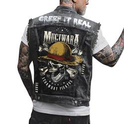 ORANDESIGNE Herren Jeansweste Denim Weste Totenkopf Drucken Mode Freizeit Jeansmantel Vintage Punk Graffiti Drucken Ärmellos Oberbekleidung mit Knöpfen V Schwarz S von ORANDESIGNE