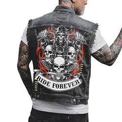 ORANDESIGNE Herren Jeansweste Denim Weste Totenkopf Drucken Mode Freizeit Jeansmantel Vintage Punk Graffiti Drucken Ärmellos Oberbekleidung mit Knöpfen W Schwarz L von ORANDESIGNE