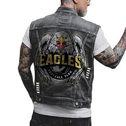 ORANDESIGNE Herren Jeansweste Denim Weste Totenkopf Drucken Mode Freizeit Jeansmantel Vintage Punk Graffiti Drucken Ärmellos Oberbekleidung mit Knöpfen XXL E Schwarz von ORANDESIGNE