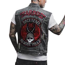 ORANDESIGNE Herren Jeansweste Denim Weste Totenkopf Drucken Mode Freizeit Jeansmantel Vintage Punk Graffiti Drucken Ärmellos Oberbekleidung mit Knöpfen Y Schwarz XL von ORANDESIGNE