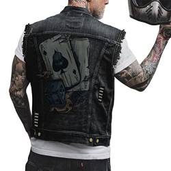 ORANDESIGNE Herren Jeansweste Denim Weste Totenkopf Drucken Mode Freizeit Jeansmantel Vintage Punk Graffiti Drucken Ärmellos Oberbekleidung mit Knöpfen ZG Schwarz L von ORANDESIGNE