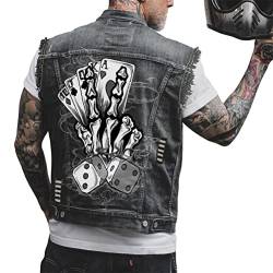 ORANDESIGNE Herren Jeansweste Denim Weste Totenkopf Drucken Mode Freizeit Jeansmantel Vintage Punk Graffiti Drucken Ärmellos Oberbekleidung mit Knöpfen ZJ Schwarz XXL von ORANDESIGNE