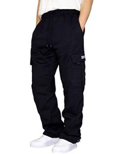 ORANDESIGNE Herren Jogginghose Cargo Freizeithosen Herren Winter Einfarbig Elastische Taille Outdoorhose Cargohose Sporthose mit Kordelzug und Seitentasche A Dunkelblau 3XL von ORANDESIGNE