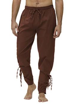 ORANDESIGNE Herren Knöchelriemen Manschetten Renaissance Hosen Mittelalterliche Kleidung mit Kordelzug Einfarbige Hose Herren Hose mit Kordelzug Tasche Sporthose Freizeithose Herbsthose A Braun XS von ORANDESIGNE