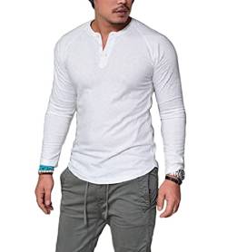 ORANDESIGNE Herren Langarmshirt Basic Einfarbig Henley Shirt mit Langen Ärmel Männer Lässige T-Shirt Rundhals Pullover mit knöpfen A Weiß S von ORANDESIGNE