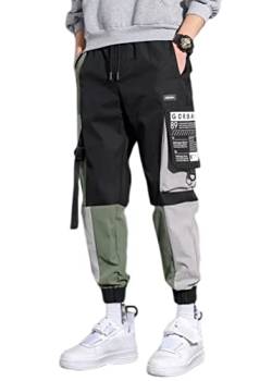 ORANDESIGNE Herren Mehrere Taschen Lässige Cargohose Techwear Hosen Hip Hop Jogger Tapered Hosen Schnalle Riemen Jogginghose Streetwear Punk Hose C Schwarz M von ORANDESIGNE