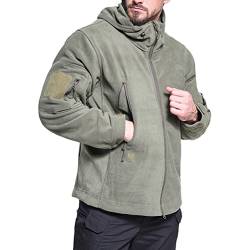 ORANDESIGNE Herren Outdoor Fleecejacke Winddicht Taktische Armee Jacke mit 7 Taschen Warme Stehkragen Jagdjacke Winter Voll Zip Übergangsjacke für Wandern Arbeiten C Armeegrün 3XL von ORANDESIGNE