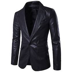 ORANDESIGNE Herren PU Sakko Leder Blazer Regular Fit Anzug Lässig Sakko Anzugjacke Blazer PU Anzug Revers Lederjacke Hochzeit Freizeit B Schwarz L von ORANDESIGNE