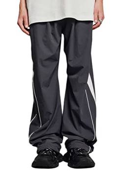 ORANDESIGNE Herren Parachute Pants Y2k Hosen Baggy Cargohose Fallschirmhose Teenager Y2K Weites Bein Track Pants Vintage Baggy Hosen für Jungen Streetwear Freizeithose Hip Hop Pants G Dunkelgrau XL von ORANDESIGNE