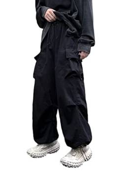 ORANDESIGNE Herren Parachute Pants Y2k Hosen Baggy Cargohose Fallschirmhose Teenager Y2K Weites Bein Track Pants Vintage Baggy Hosen für Jungen Streetwear Freizeithose Hip Hop Pants K Schwarz XL von ORANDESIGNE