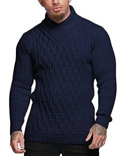 ORANDESIGNE Herren Rollkragenpullover Pullover V-Ausschnitt Rollkragen Sweatshirt Langarmshirt Feinstrick Sweater Regular fit Sweat Pulli B-Marine M von ORANDESIGNE