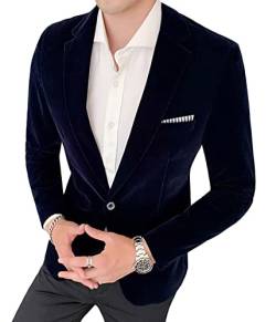 ORANDESIGNE Herren Sakko Samt Blazer Slim Fit Männer Blazer Modern Freizeit Leichte Jacket Anzugjacke Eine Knopf Sakko für Business Frühling und Herbst A Navy Blau L von ORANDESIGNE