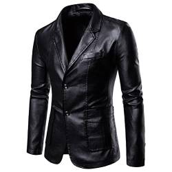 ORANDESIGNE Herren Sakko Slim Fit Männer Blazer Modern Freizeit Sakko Jackett PU Anzug Revers Lederjacke Herrenjacke Herbst Winter A Schwarz 3XL von ORANDESIGNE