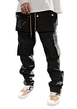 ORANDESIGNE Herren Schwarz Cargohose Arbeit Kampf Techwear Hose Hip Hop Mehrere Taschen Tapered Hosen Schnalle Riemen Jogginghose Freizeit Hose ZC Schwarz M von ORANDESIGNE