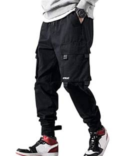 ORANDESIGNE Herren Techwear Hosen Hip Hop Jogger Cargo Pants Baggy Streetwear Punk Hose G Schwarz 3XL von ORANDESIGNE