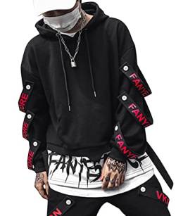ORANDESIGNE Herren Techwear Japanischer Harajuku Kapuzenpullover Hip Hop Streetwear Urban Hoodie G Schwarz L von ORANDESIGNE