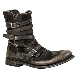 ORANDESIGNE Herren Western Cowboystiefel Vintage Motorradstiefel Winter Männer Leder Kurzschaft Stiefel Unisex Erwachsene Reiterstiefel Arbeitsstiefel D Braun 39 von ORANDESIGNE