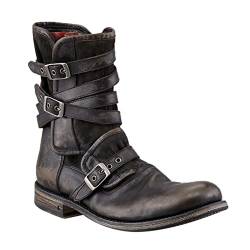 ORANDESIGNE Herren Western Cowboystiefel Vintage Motorradstiefel Winter Männer Leder Kurzschaft Stiefel Unisex Erwachsene Reiterstiefel Arbeitsstiefel D Grau 40 von ORANDESIGNE