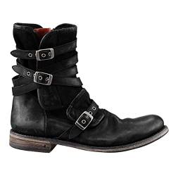 ORANDESIGNE Herren Western Cowboystiefel Vintage Motorradstiefel Winter Männer Leder Kurzschaft Stiefel Unisex Erwachsene Reiterstiefel Arbeitsstiefel D Schwarz 43 von ORANDESIGNE