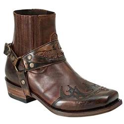 ORANDESIGNE Herren Western Cowboystiefel Vintage Motorradstiefel Winter Männer Leder Kurzschaft Stiefel Unisex Erwachsene Reiterstiefel Arbeitsstiefel F Dunkelkaffee 40 von ORANDESIGNE