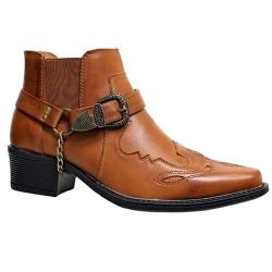 ORANDESIGNE Herren Western Cowboystiefel Vintage Motorradstiefel Winter Männer Leder Kurzschaft Stiefel Unisex Erwachsene Reiterstiefel Arbeitsstiefel I Braun 40 von ORANDESIGNE