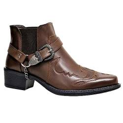 ORANDESIGNE Herren Western Cowboystiefel Vintage Motorradstiefel Winter Männer Leder Kurzschaft Stiefel Unisex Erwachsene Reiterstiefel Arbeitsstiefel I Kaffee 41 von ORANDESIGNE