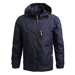 ORANDESIGNE Herren Windbreaker Outdoorjacke mit Kapuze Leicht Wanderjacke Winddicht Schnell Trocknend Reißverschluss Einfarbig Funktionsjacke A Dunkelblau XL von ORANDESIGNE