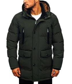 ORANDESIGNE Herren Winterjacke Winter Warm Bomberjacke Steppjacke Wintermantel Kunstfell Leichte Outdoor Puffer Jacket Gepolstert Jacke Lange Steppmantel Mit Kapuze A Armeegrün 3XL von ORANDESIGNE