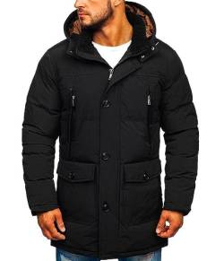 ORANDESIGNE Herren Winterjacke Winter Warm Bomberjacke Steppjacke Wintermantel Kunstfell Leichte Outdoor Puffer Jacket Gepolstert Jacke Lange Steppmantel Mit Kapuze A Schwarz S von ORANDESIGNE