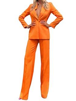 ORANDESIGNE Hosenanzüge für Damen Elegant Zweiteilig Business Outfit Set Langarm Blazer Anzugjacke und Anzughosen 2 Teiler Büro Slimfit Abendmode Formal Modern Festliche Anzug E-Orange L von ORANDESIGNE