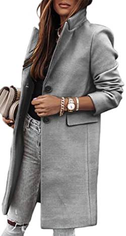 ORANDESIGNE Jacke Damen Trenchcoat Langer Herbst Winter Mantel Trenchcoat Warm Slim Langer Jacken Overcoat Oberbekleidung Mode Einfarbig Revers Damenmantel Wollmantel Windjacke Z1 Grau M von ORANDESIGNE