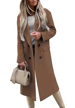 ORANDESIGNE Jacke Damen Trenchcoat Langer Herbst Winter Mantel Trenchcoat Warm Slim Langer Jacken Overcoat Oberbekleidung Mode Einfarbig Revers Damenmantel Wollmantel Windjacke Z3 Khaki M von ORANDESIGNE