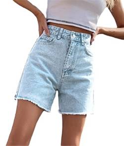 ORANDESIGNE Jeans Shorts Damen High Waist Straight Leg Bermuda Shorts Jeanshosen Kurz Denim Jeans Boyfriend Jeansshorts Sommer Baggy Hotpants Shorts mit Quaste A Blau L von ORANDESIGNE