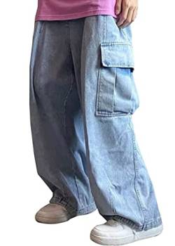 ORANDESIGNE Jeanshosen Herren Hose mit Weitem Bein Jeans Casual Relaxed Fit Jeanshose Denim Hosen Baggy Hip Hop Jeans Vintage Ausgestellte Jeans Straight Leg Streetwear B Blau 3XL von ORANDESIGNE