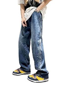 ORANDESIGNE Jeanshosen Herren Hose mit Weitem Bein Jeans Casual Relaxed Fit Jeanshose Denim Hosen Baggy Hip Hop Jeans Vintage Ausgestellte Jeans Straight Leg Streetwear I Blau S von ORANDESIGNE