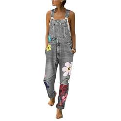 ORANDESIGNE Jeanslatzhose Damen Latzhose Jeans Lange Hose Denim Overall Jumpsuit Playsuit Jeans Vintage Loose Fit Hoseanzug Romper A Grau XXX-Large von ORANDESIGNE