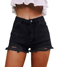 ORANDESIGNE Jeansshorts Damen Kurz Hose Bermuda Shorts Sommer Hohe Taille Ripped Loch Jeans Hotpants 01 Schwarz Medium von ORANDESIGNE