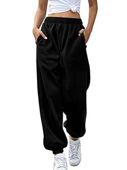 ORANDESIGNE Jogginghose Damen Sporthose Lang Trainingshose Freizeithose Sweatpants Fitnesshose Sweathose Frauen Slim Fit A-Schwarz M von ORANDESIGNE