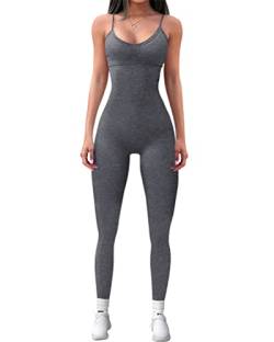 ORANDESIGNE Jumpsuits für Damen Outfit Einfarbig Yoga Overall Ärmellos Playsuit Sportbekleidung Sexy Bodycon Strampler Outfit A Grau XS von ORANDESIGNE