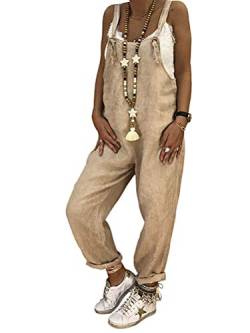 ORANDESIGNE Khaki Taschen Beiläufige Oversize Khaki Overall Mit Trägern Damen Latzhose Lang Jumpsuit Mode A Khaki M von ORANDESIGNE