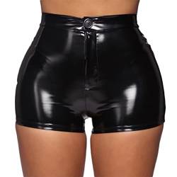 ORANDESIGNE Leder Shorts Damen Kurz Lederoptik Glanz PU Hose Push Up Kunstleder Hotpants Sommer Casual Lässige Ledershort Club Party Shorts Sexy Nachtclub Hotpants 02 Schwarz L von ORANDESIGNE