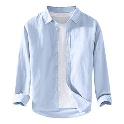 ORANDESIGNE Leinenhemd Herren Hemd Herren Kurzarm Sommerhemd Herren Regular Fit Freizeithemd A Hellblau XL von ORANDESIGNE